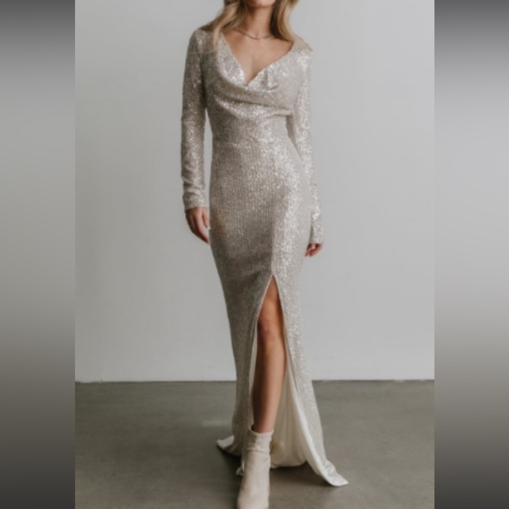 Black Charlize Cowl neck sequin gown